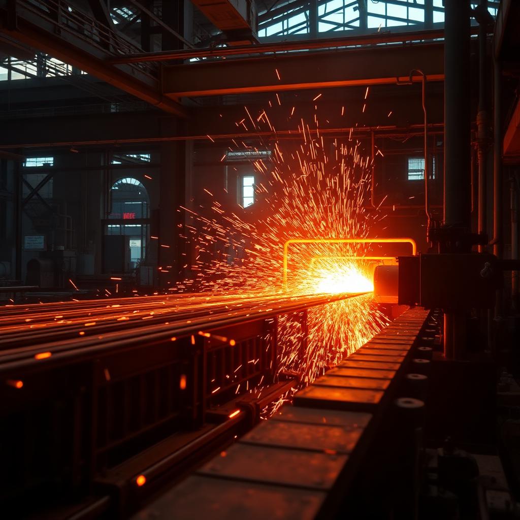 Rolling mill producing red-hot steel bars